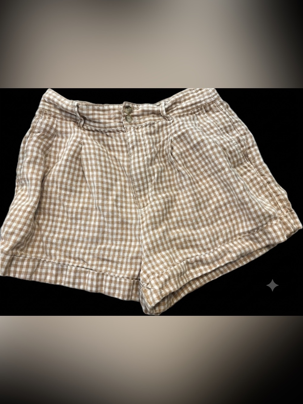 NWOT Madewell 100% Linen Pleated Gingham Shorts in Tan White Size 8